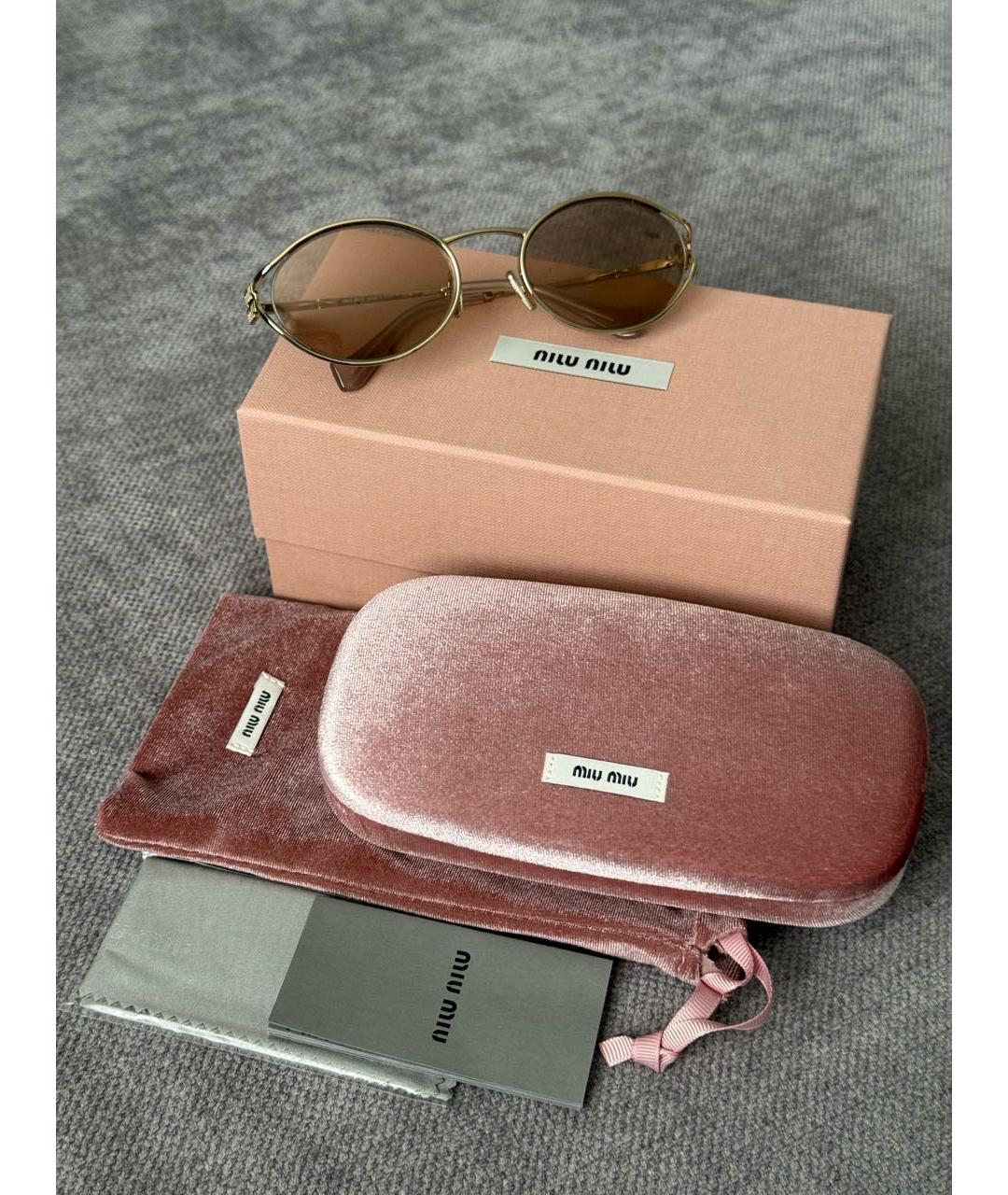 MIU MIU Золотые металлические солнцезащитные очки, фото 2