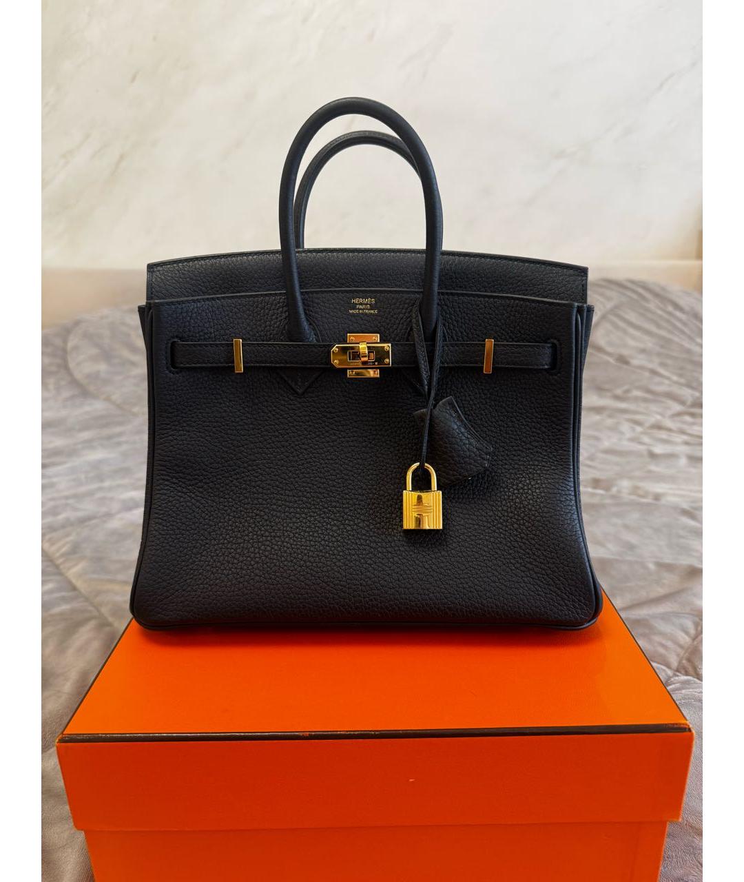 HERMES Черная кожаная сумка с короткими ручками, фото 8