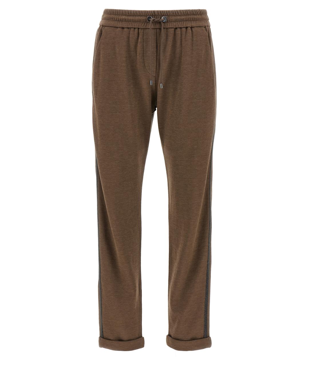 BRUNELLO CUCINELLI Коричневые хлопковые прямые брюки, фото 1