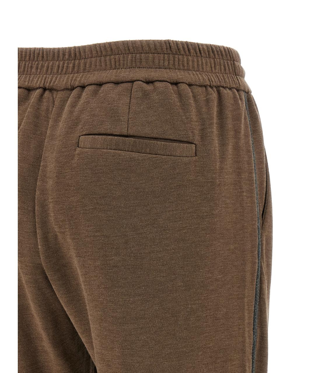 BRUNELLO CUCINELLI Коричневые хлопковые прямые брюки, фото 4