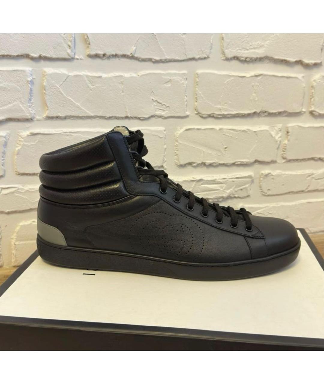 GUCCI Черные кожаные высокие кроссовки / кеды, фото 8