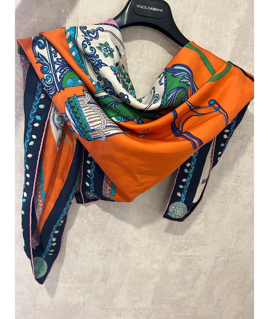 HERMES Оранжевый шелковый платок, фото 3