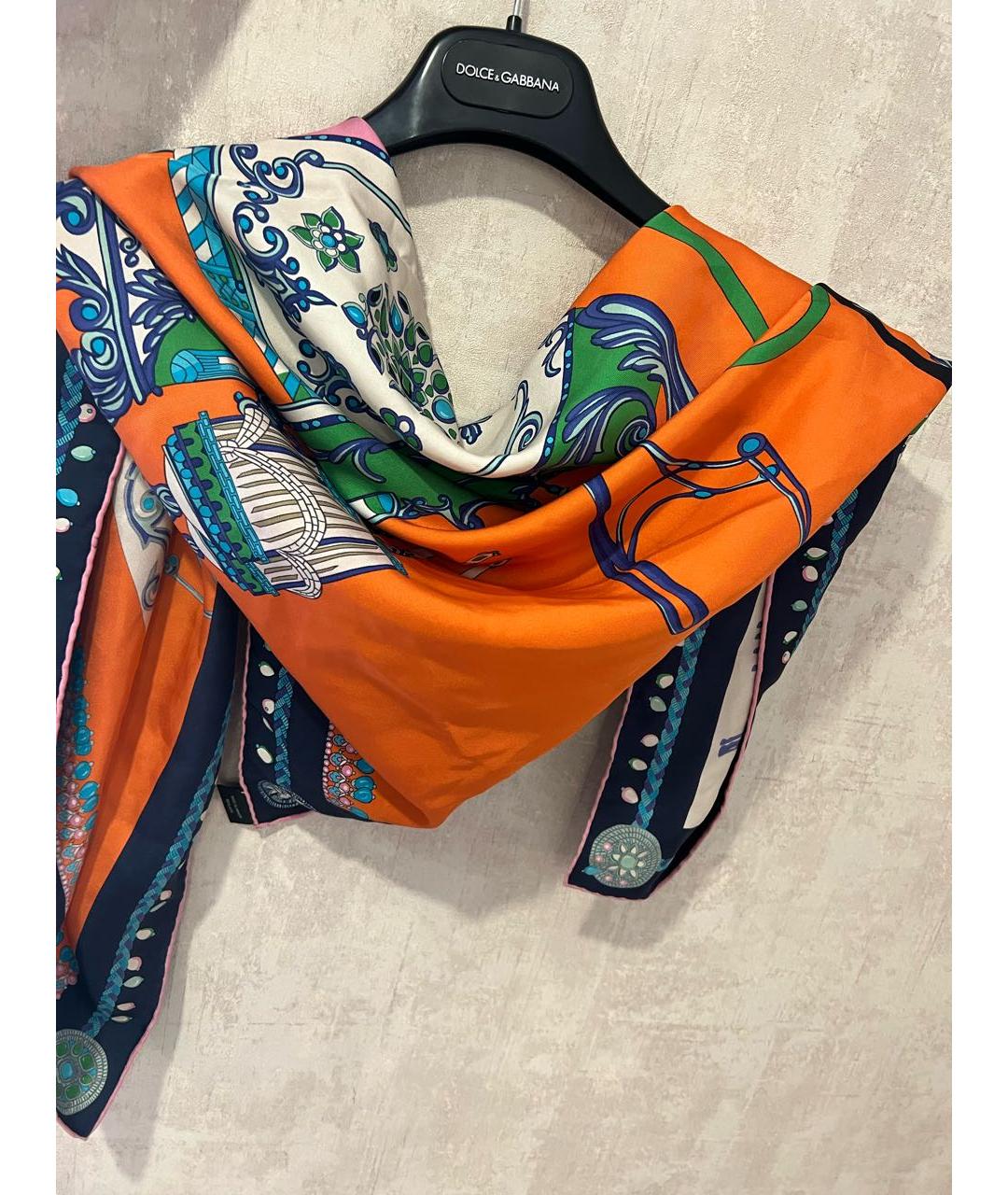 HERMES Оранжевый шелковый платок, фото 2