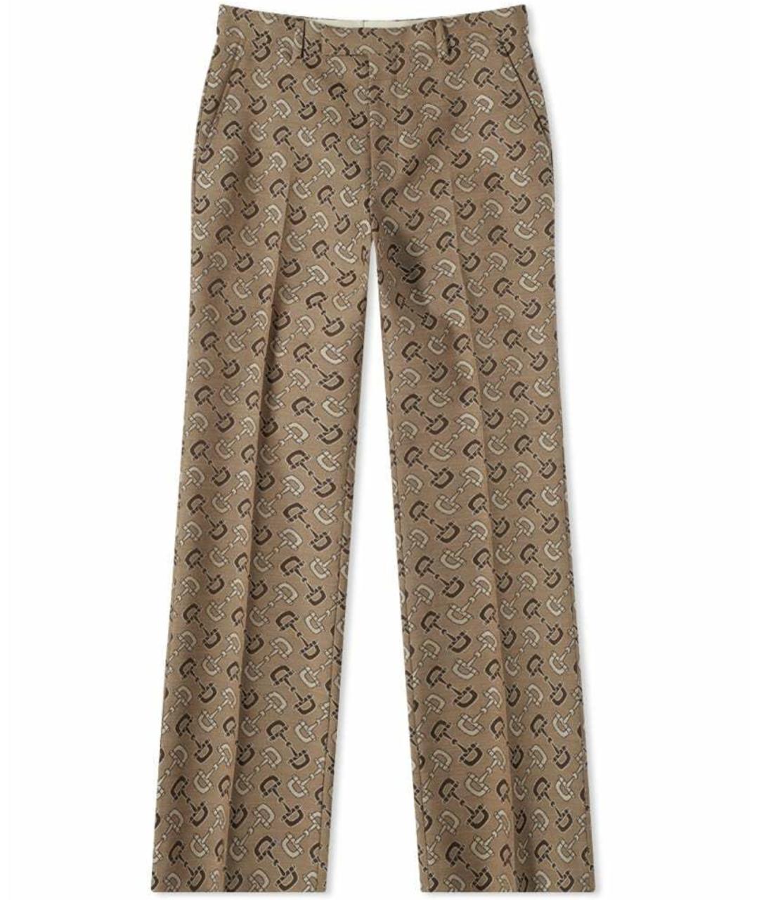 GUCCI Бежевые шерстяные повседневные брюки, фото 1