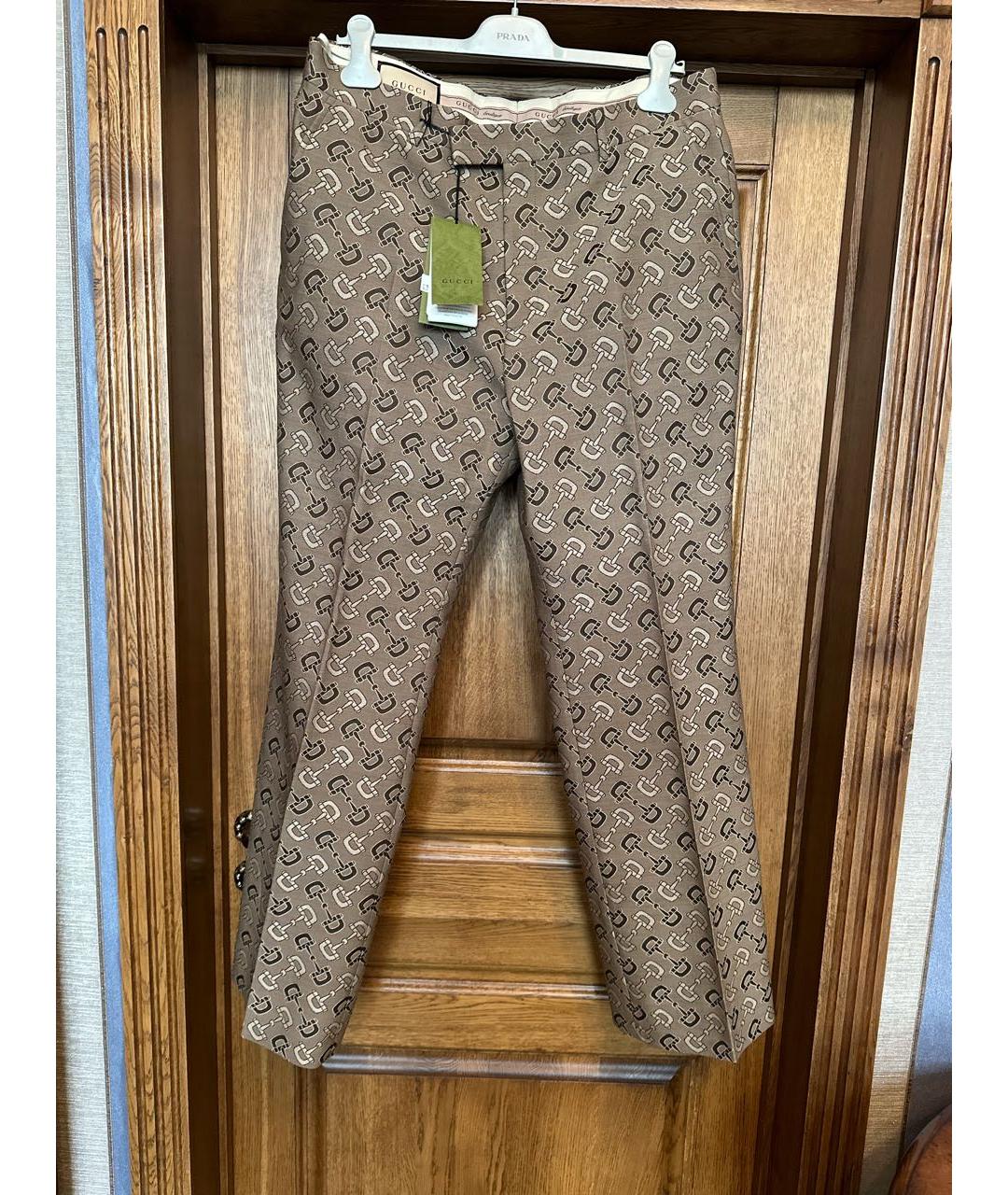 GUCCI Бежевые шерстяные повседневные брюки, фото 2