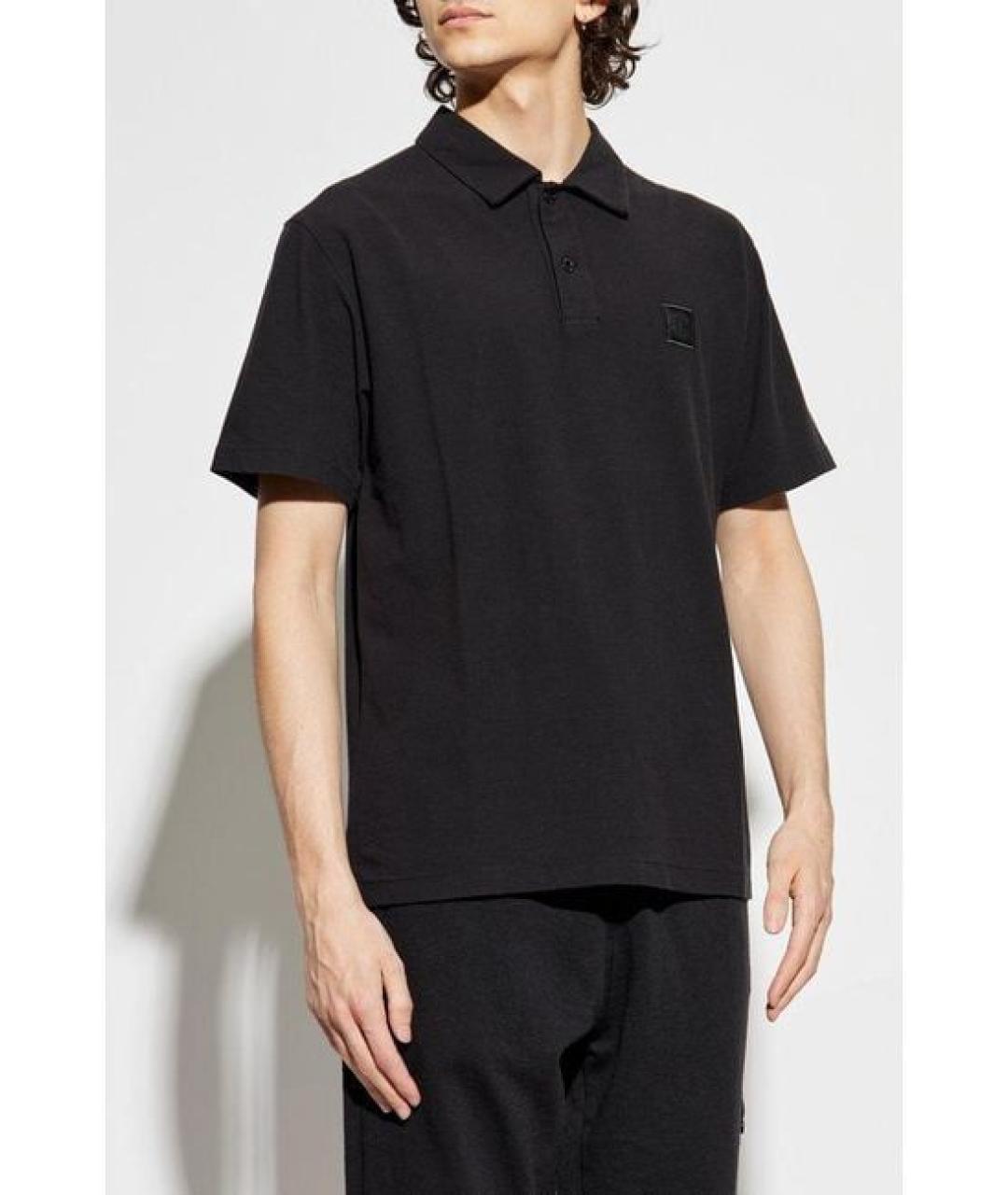 STONE ISLAND Черное хлопковое поло с коротким рукавом, фото 2