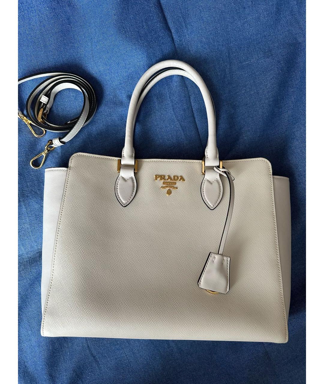 PRADA Белая кожаная сумка с короткими ручками, фото 6