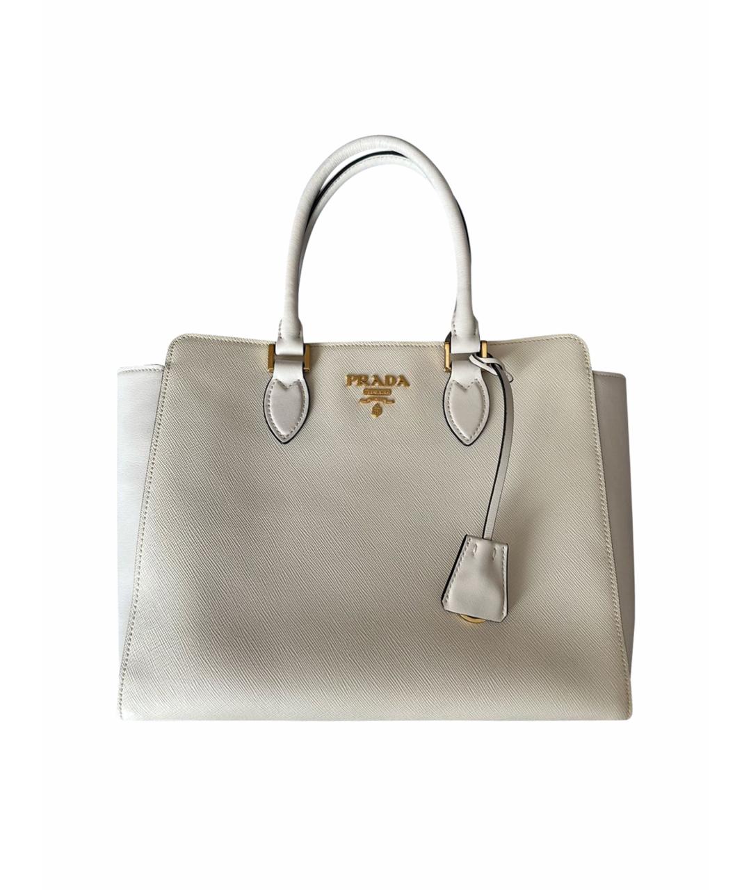 PRADA Белая кожаная сумка с короткими ручками, фото 1