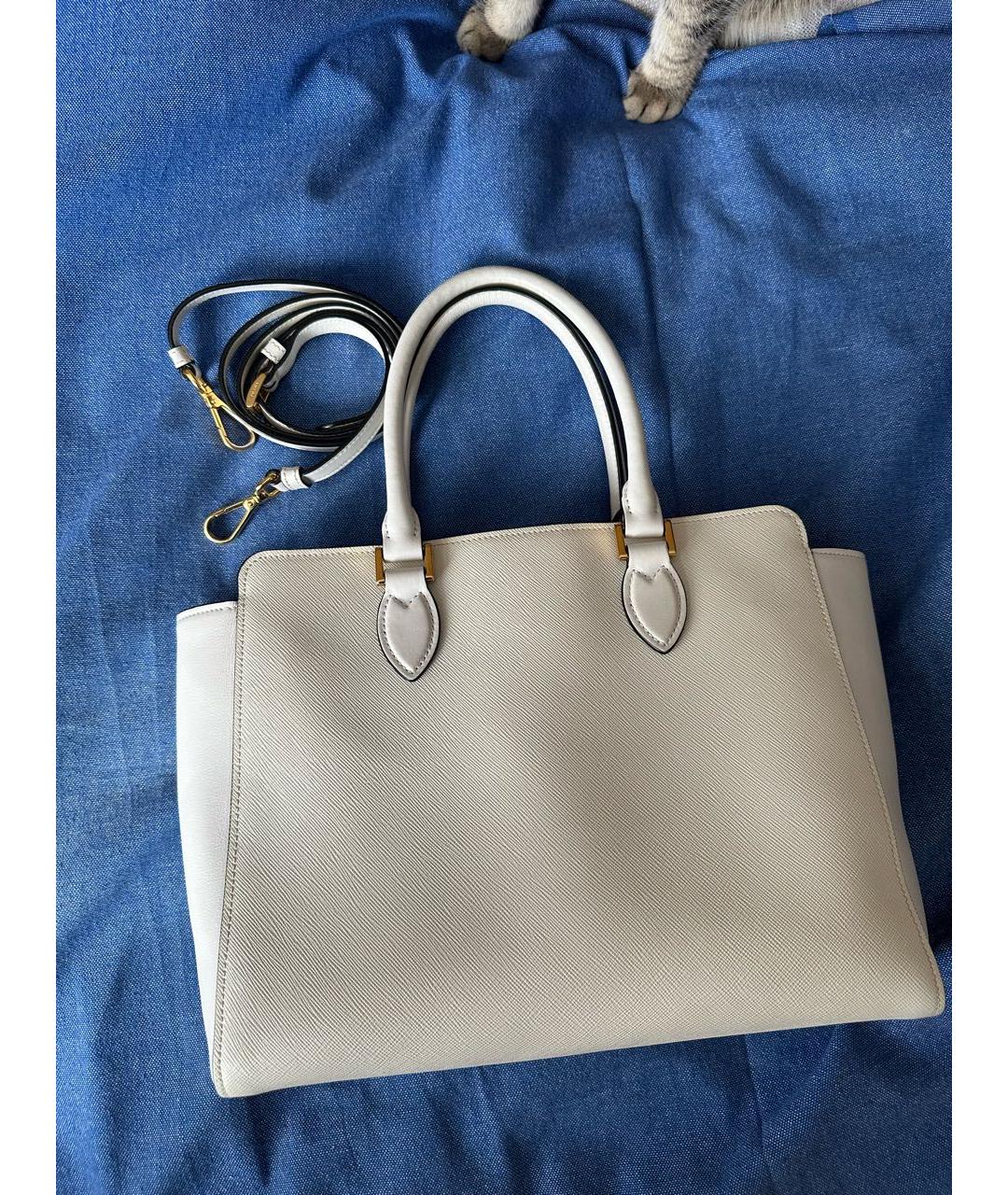 PRADA Белая кожаная сумка с короткими ручками, фото 2