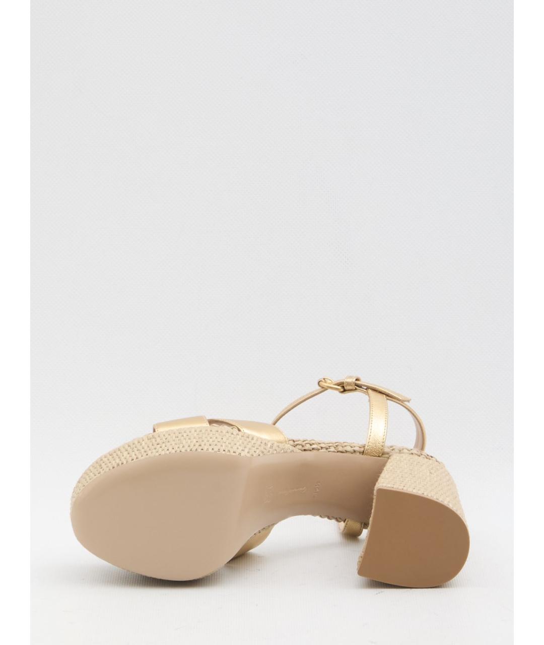 GIANVITO ROSSI Золотые кожаные босоножки, фото 4