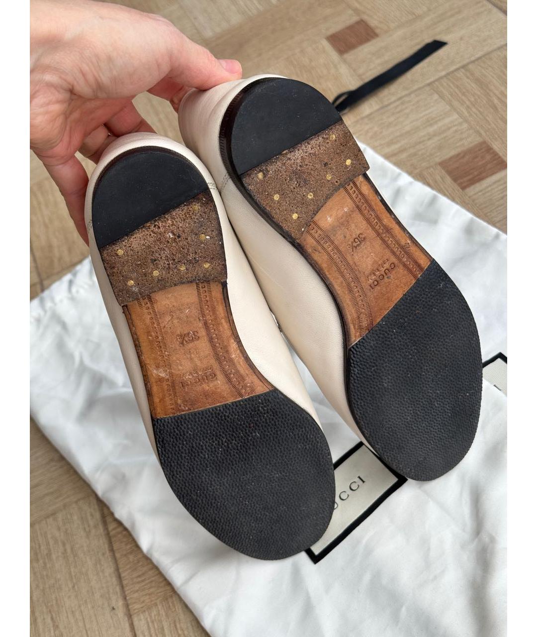 GUCCI Бежевые кожаные лоферы, фото 6