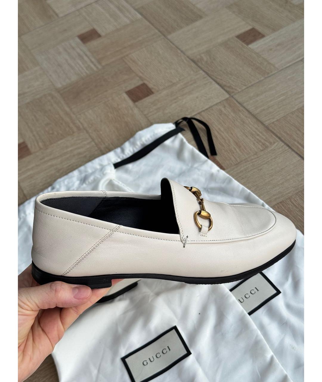 GUCCI Бежевые кожаные лоферы, фото 8