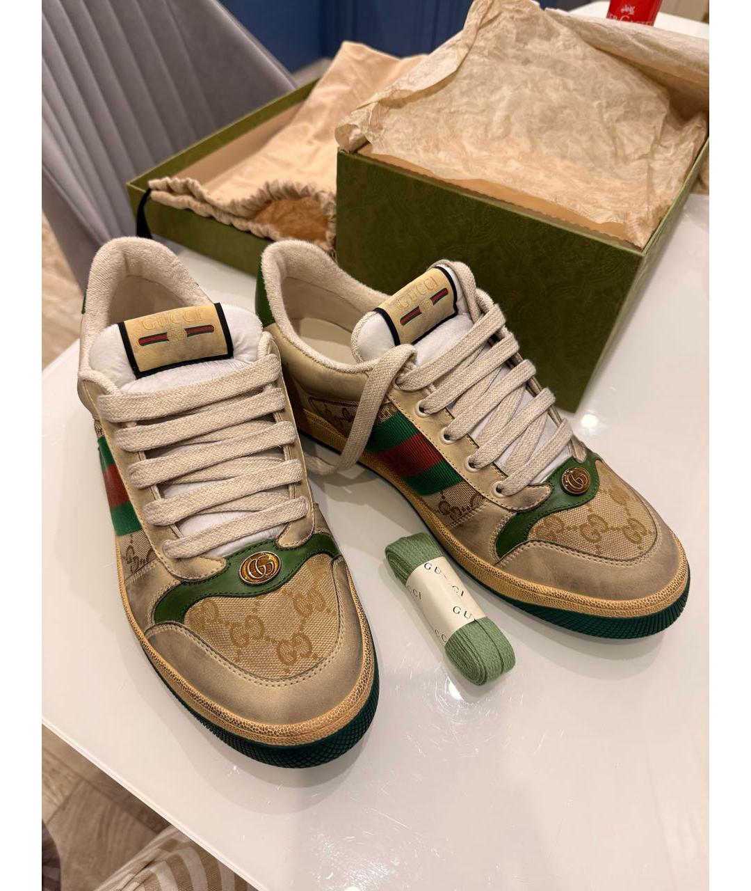 GUCCI Бежевые текстильные низкие кроссовки / кеды, фото 2