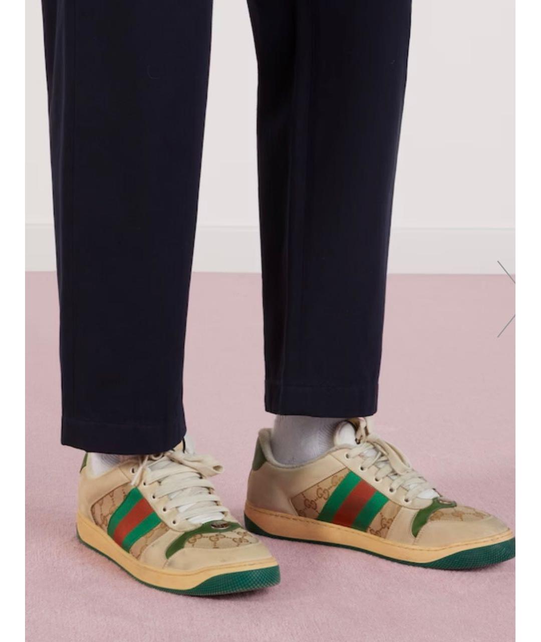 GUCCI Бежевые текстильные низкие кроссовки / кеды, фото 4