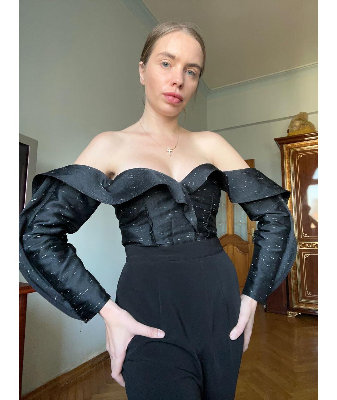 SELF-PORTRAIT Черный атласный комбинезон, фото 4