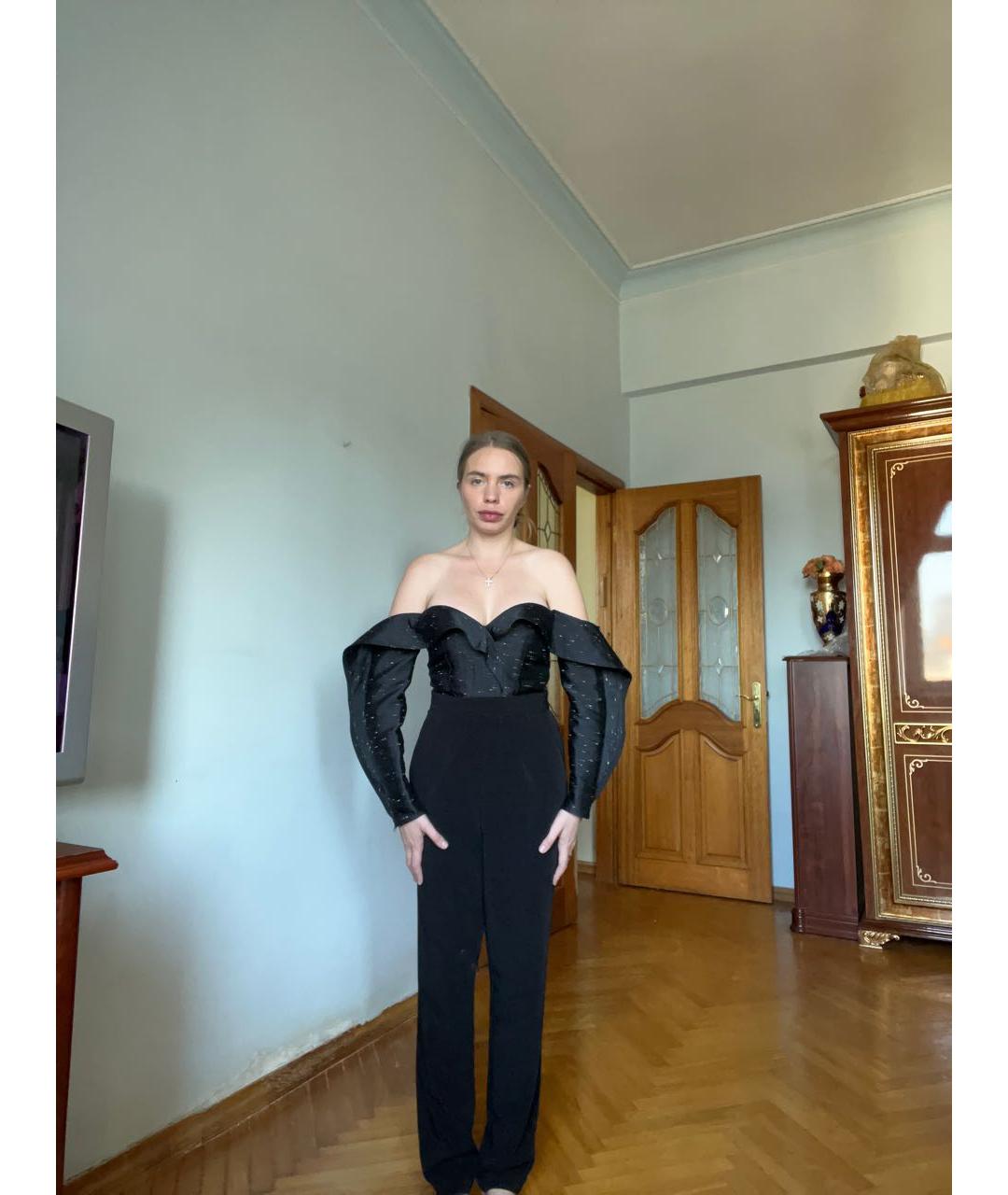 SELF-PORTRAIT Черный атласный комбинезон, фото 2