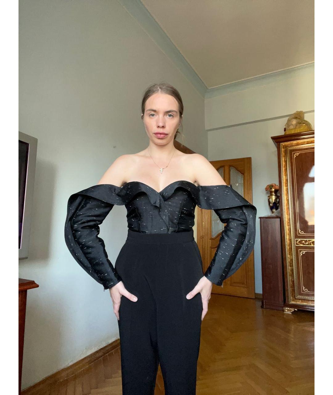 SELF-PORTRAIT Черный атласный комбинезон, фото 3