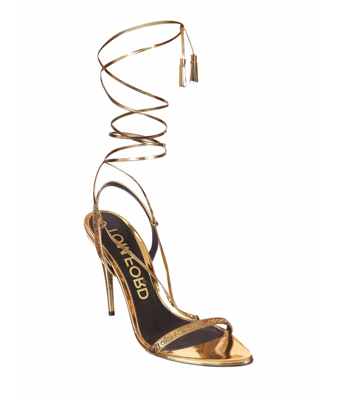 TOM FORD Золотые босоножки из лакированной кожи, фото 1