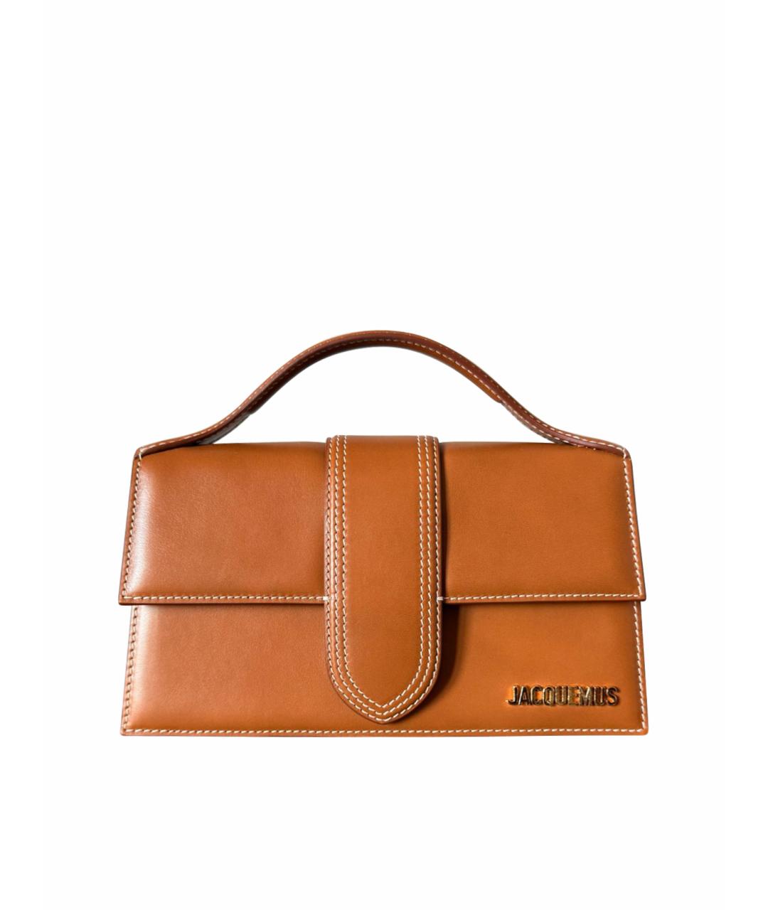 JACQUEMUS Коричневая кожаная сумка с короткими ручками, фото 1