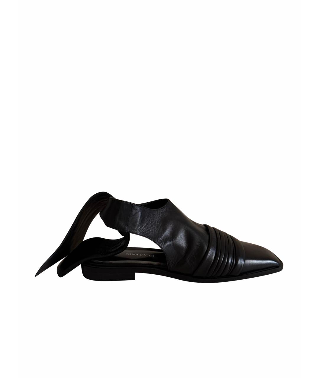 NINA RICCI Черные кожаные лодочки на низком каблуке, фото 1