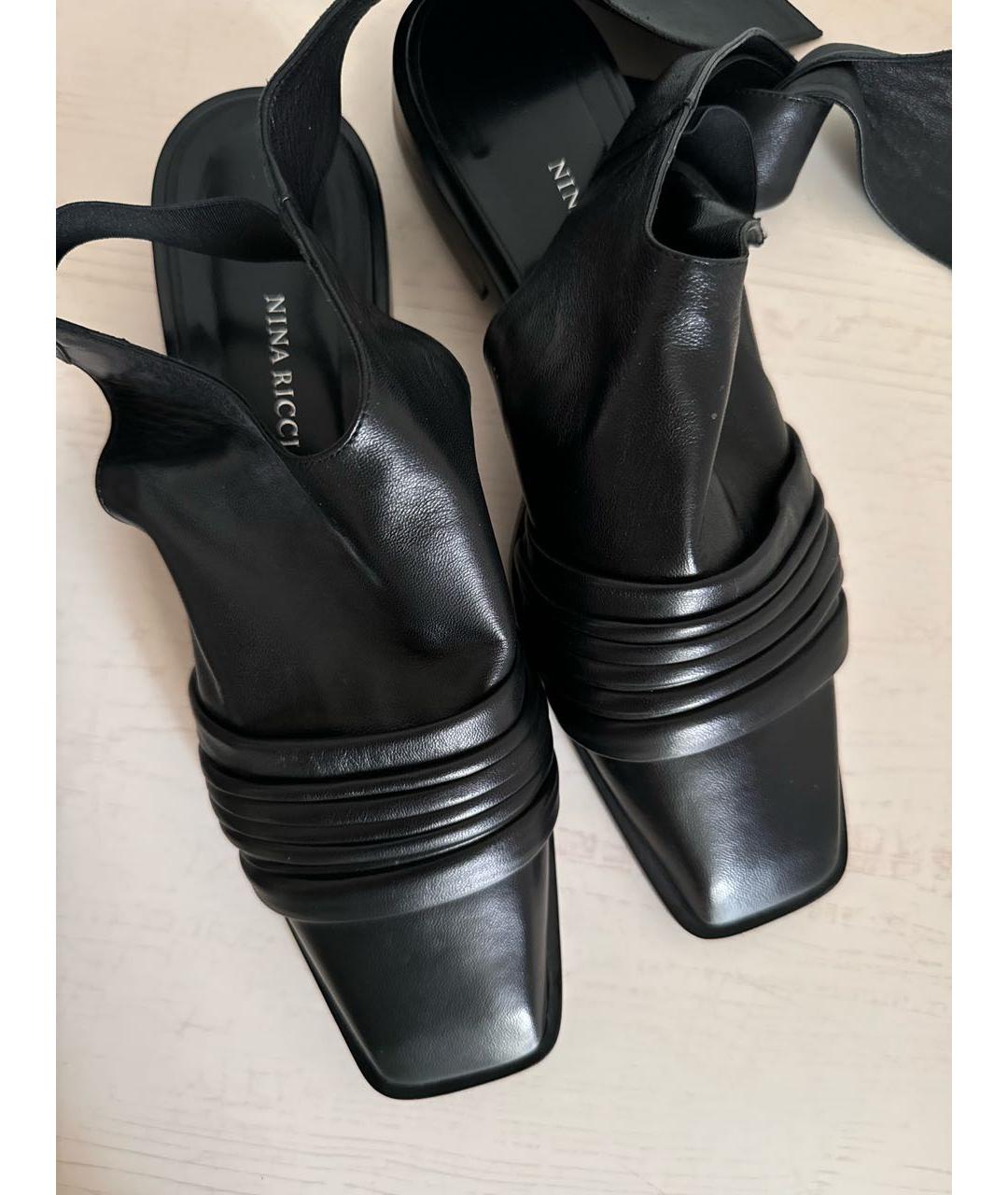 NINA RICCI Черные кожаные лодочки на низком каблуке, фото 7