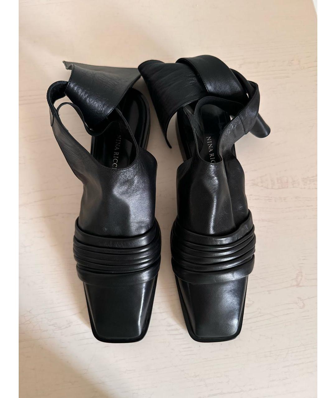 NINA RICCI Черные кожаные лодочки на низком каблуке, фото 2