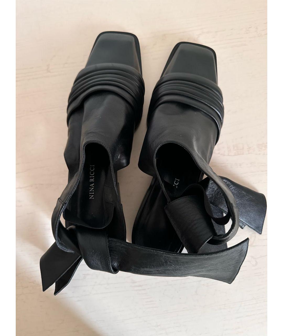 NINA RICCI Черные кожаные лодочки на низком каблуке, фото 3