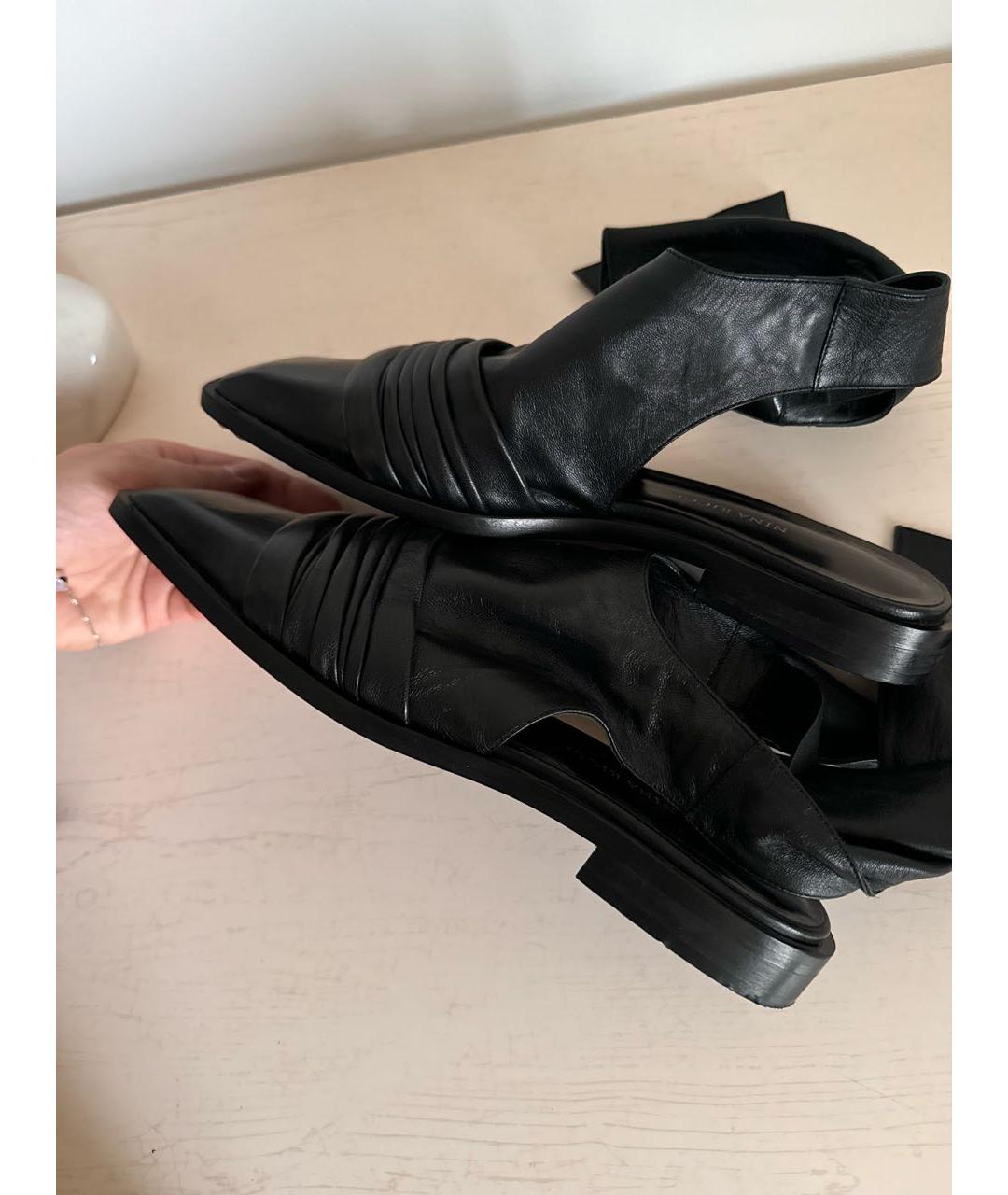NINA RICCI Черные кожаные лодочки на низком каблуке, фото 6
