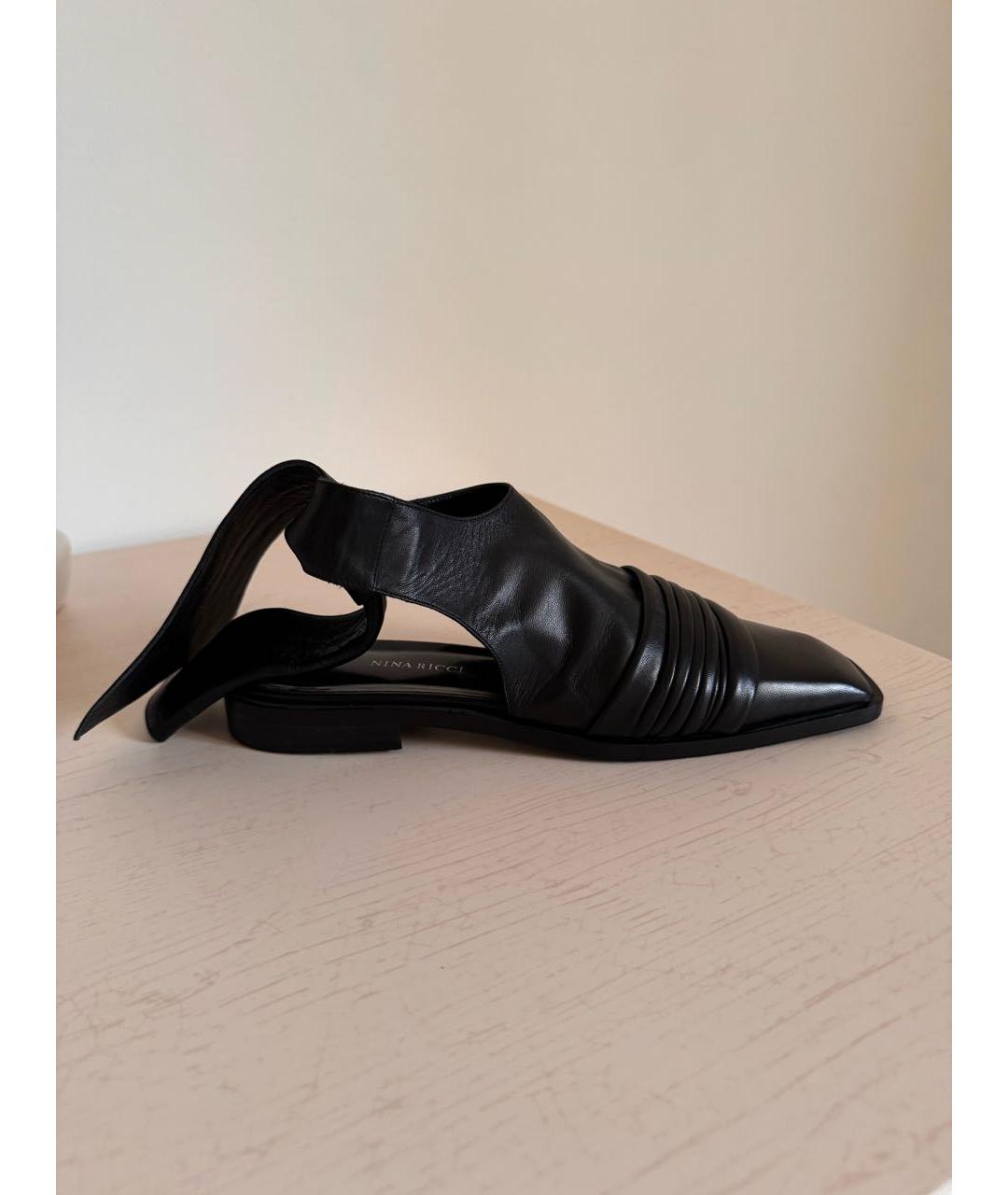 NINA RICCI Черные кожаные лодочки на низком каблуке, фото 9
