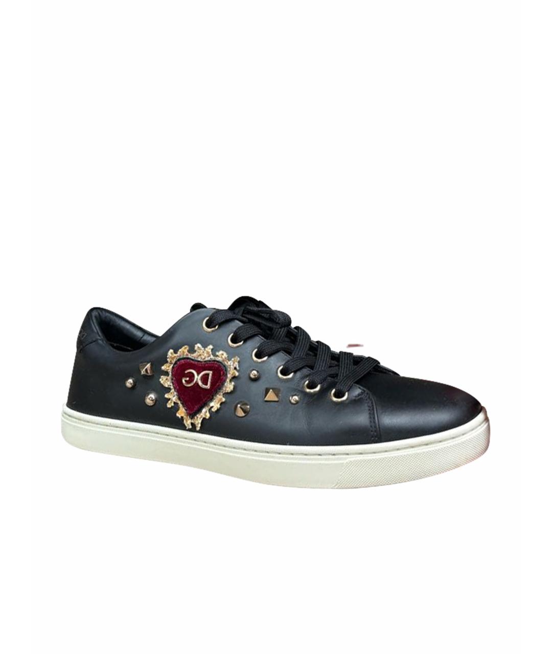 DOLCE&GABBANA Черные кожаные кеды, фото 1