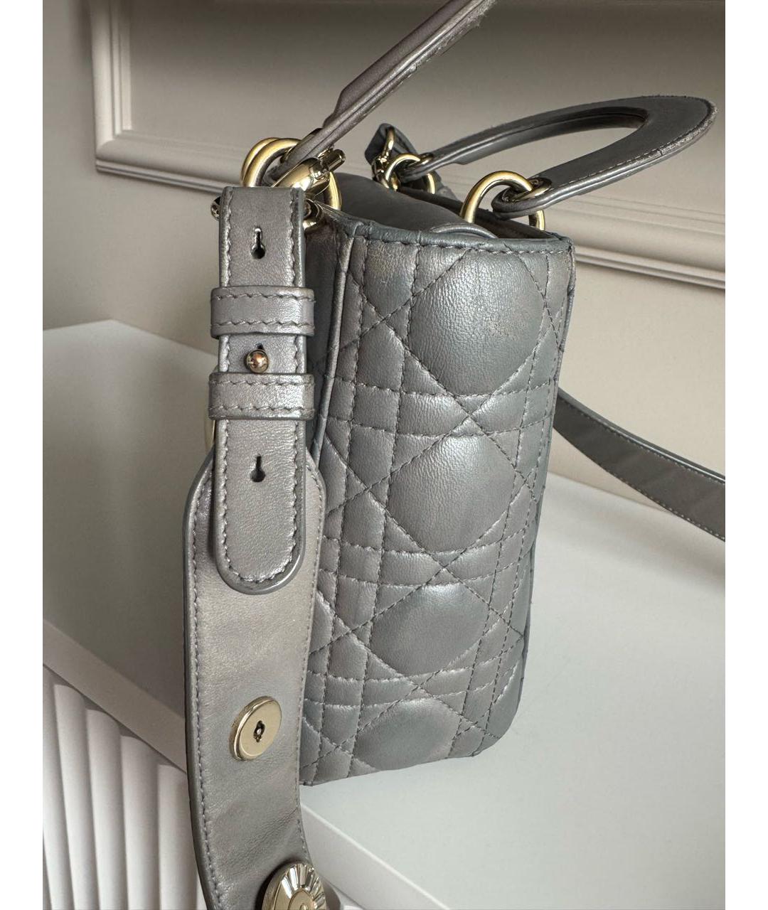 CHRISTIAN DIOR Серая кожаная сумка с короткими ручками, фото 2