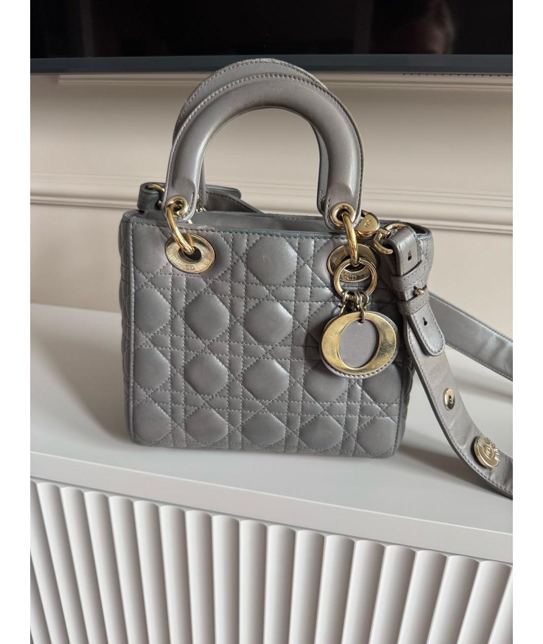 CHRISTIAN DIOR Серая кожаная сумка с короткими ручками, фото 5