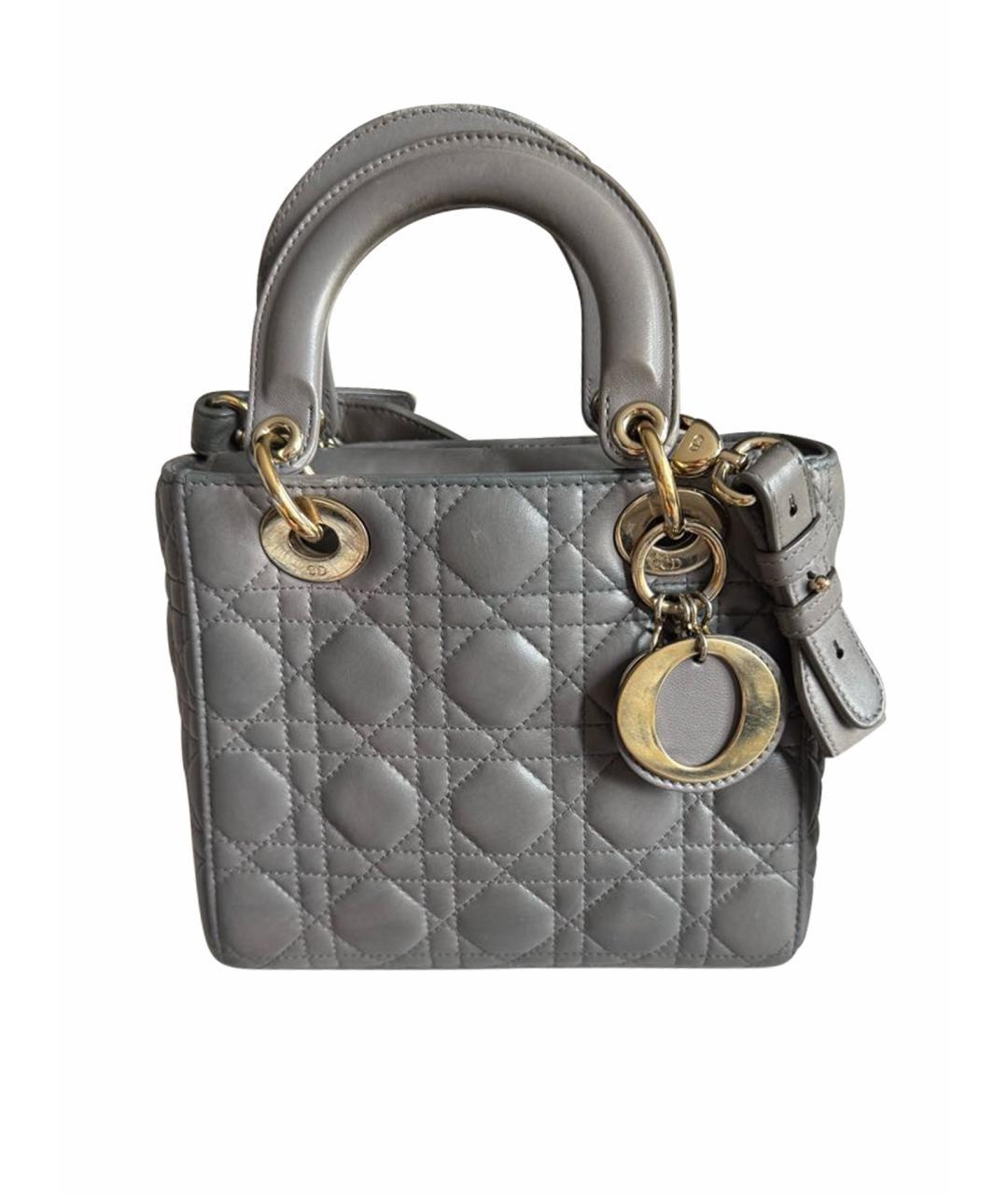 CHRISTIAN DIOR Серая кожаная сумка с короткими ручками, фото 1