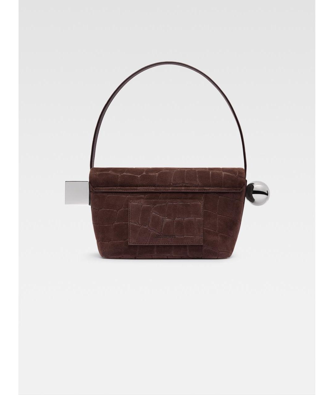 JACQUEMUS Коричневая замшевая сумка с короткими ручками, фото 4