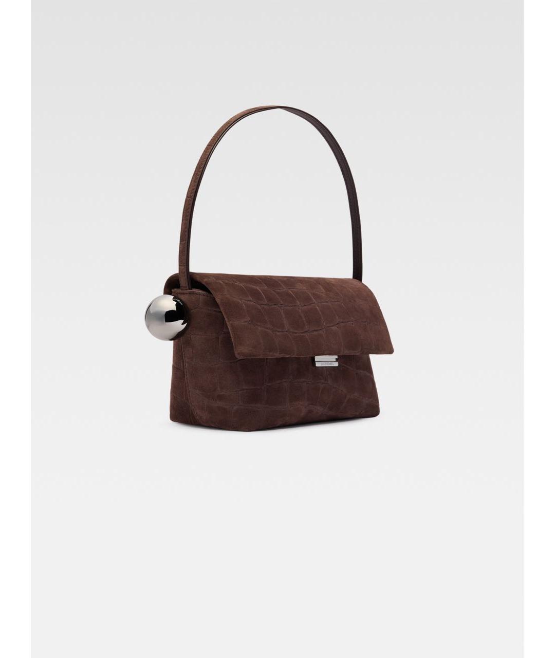 JACQUEMUS Коричневая замшевая сумка с короткими ручками, фото 6