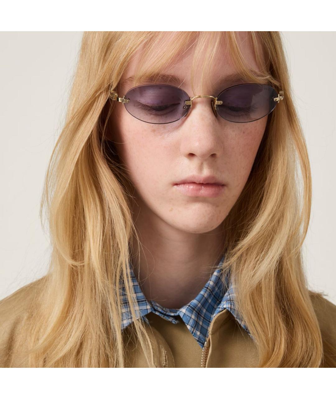 MIU MIU Голубые металлические солнцезащитные очки, фото 4