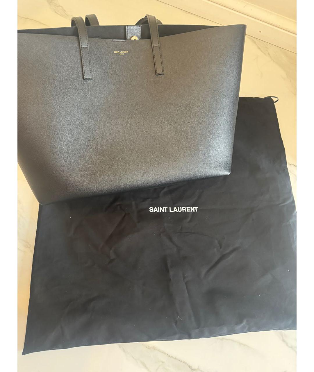 SAINT LAURENT Черная кожаная сумка тоут, фото 2