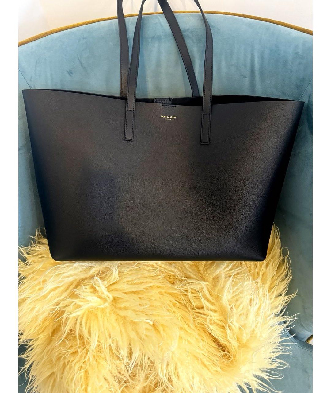 SAINT LAURENT Черная кожаная сумка тоут, фото 5