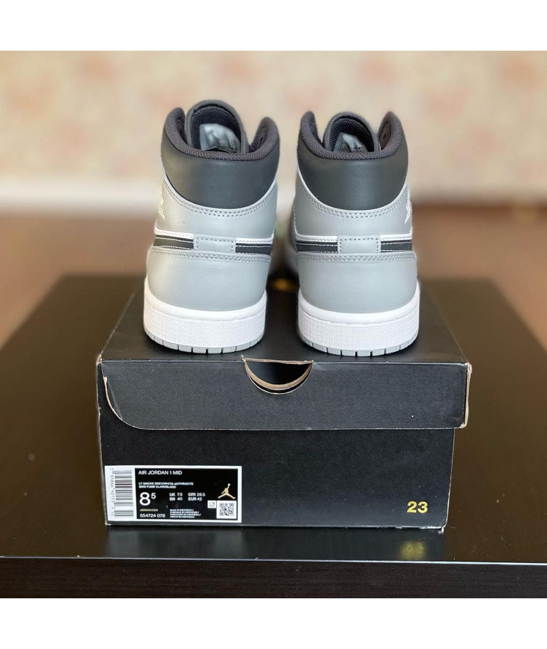 JORDAN Серые кожаные высокие кроссовки / кеды, фото 4