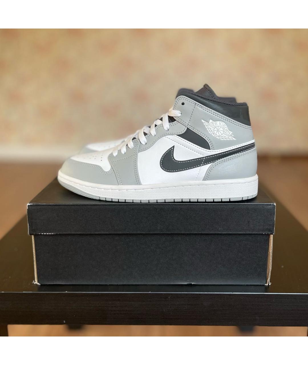 JORDAN Серые кожаные высокие кроссовки / кеды, фото 5