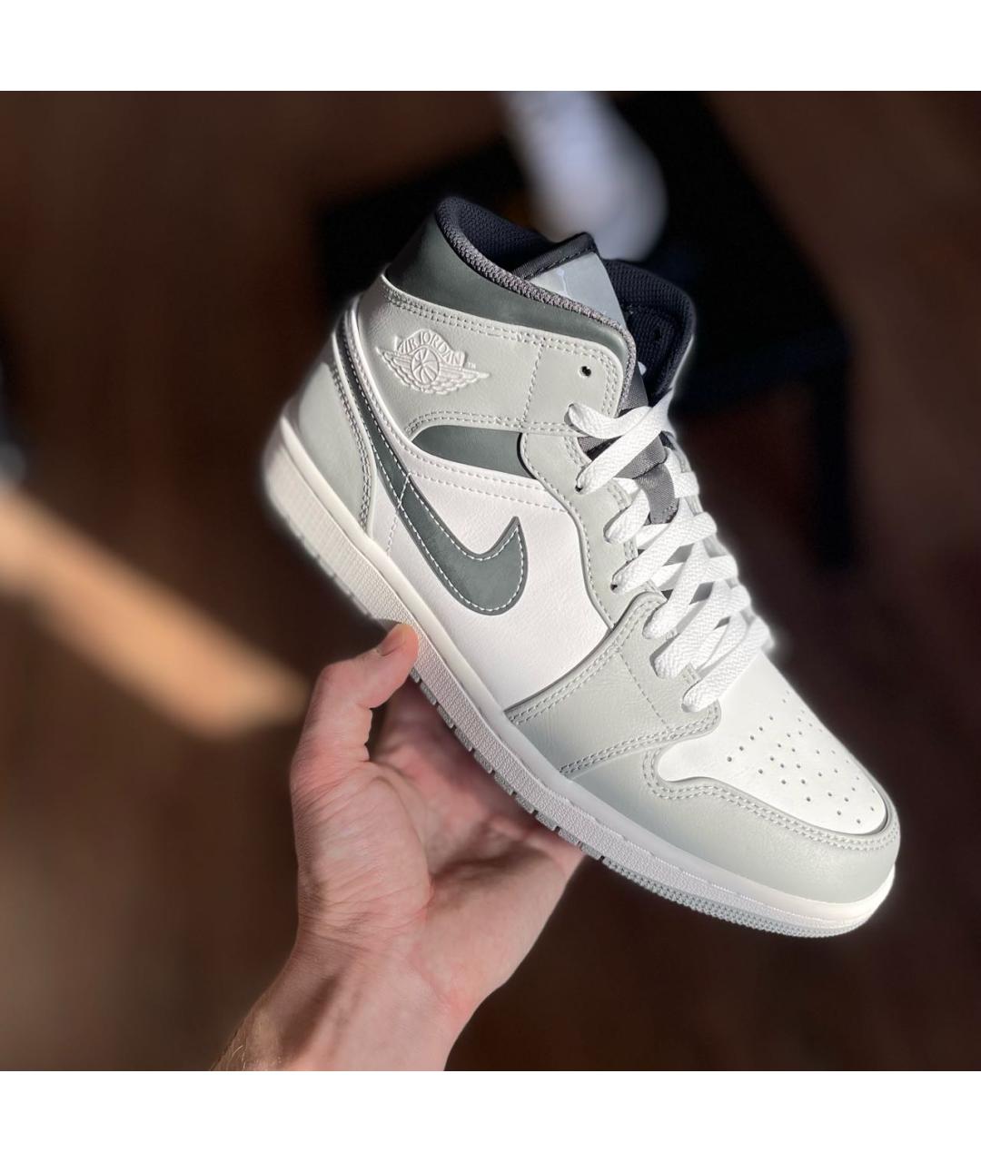 JORDAN Серые кожаные высокие кроссовки / кеды, фото 3