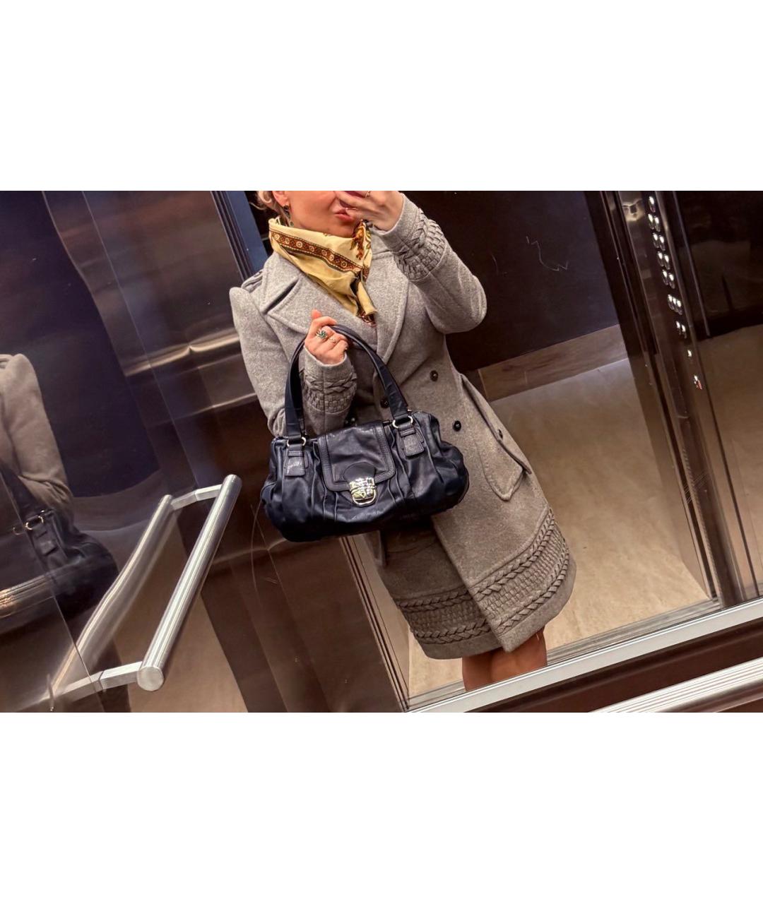 SPORTMAX Темно-синяя кожаная сумка с короткими ручками, фото 2