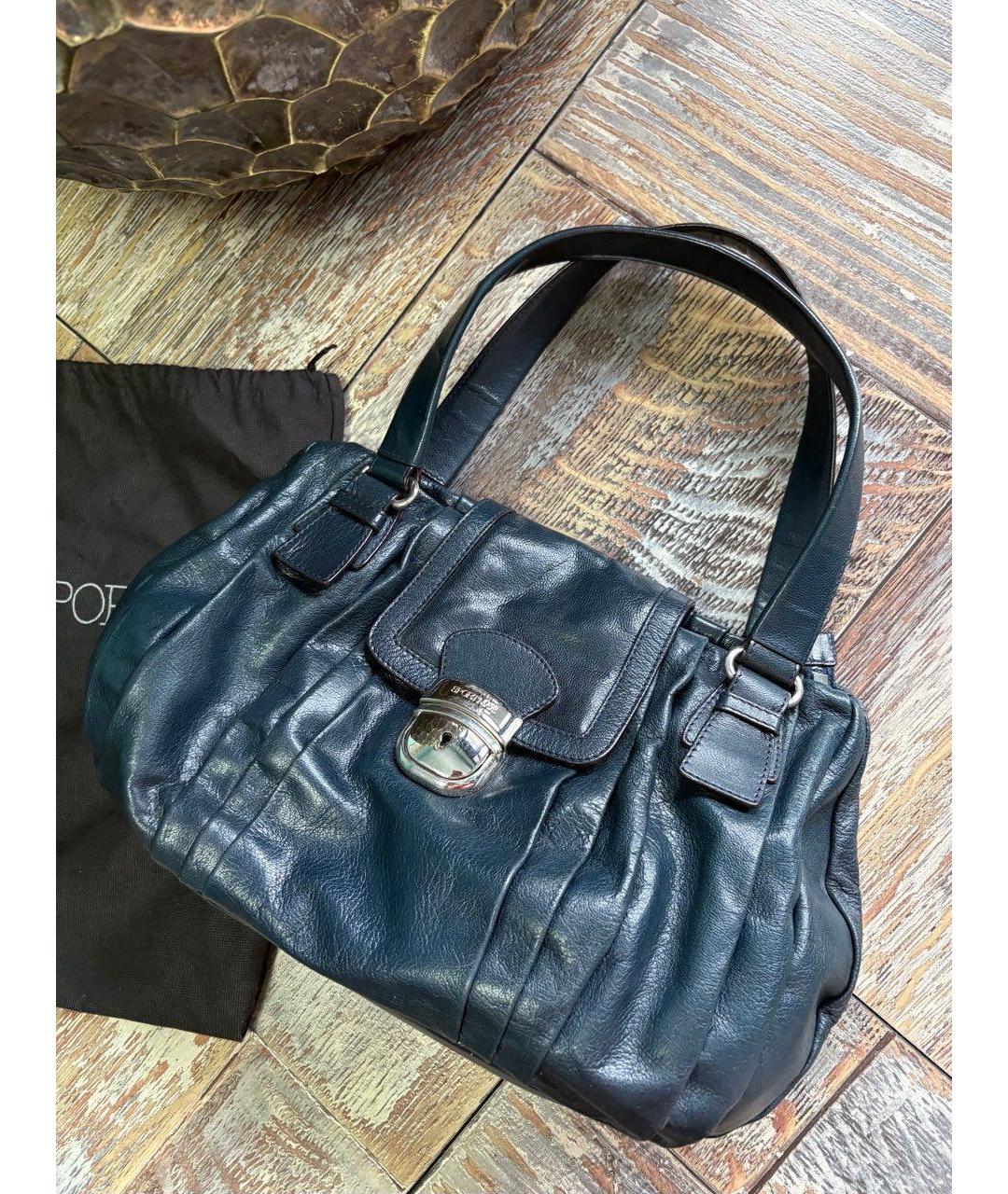 SPORTMAX Темно-синяя кожаная сумка с короткими ручками, фото 5