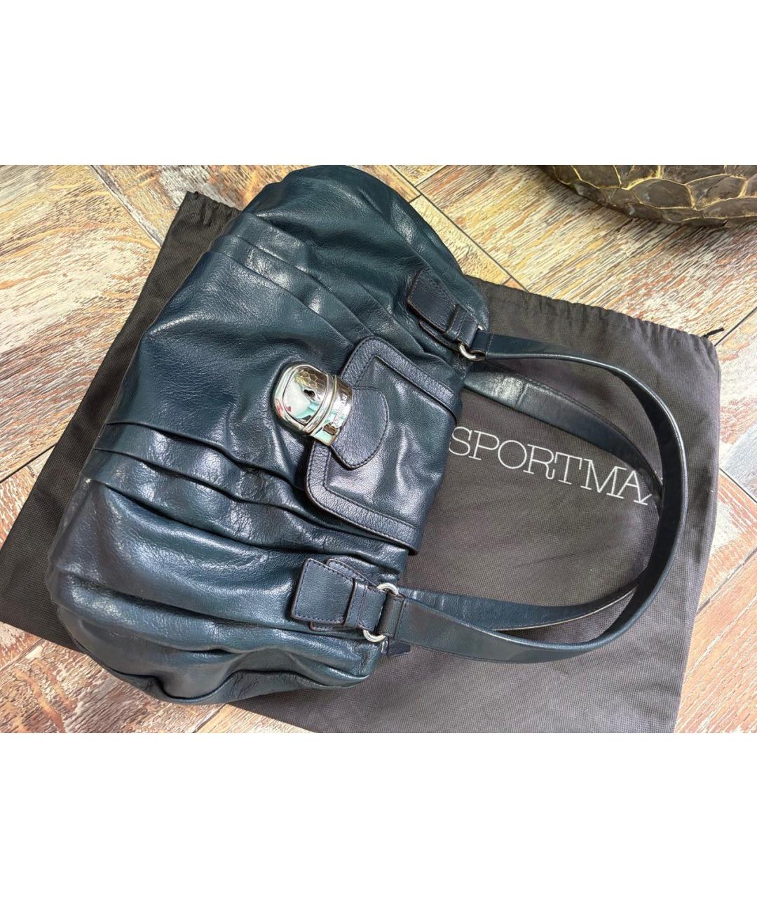 SPORTMAX Темно-синяя кожаная сумка с короткими ручками, фото 6