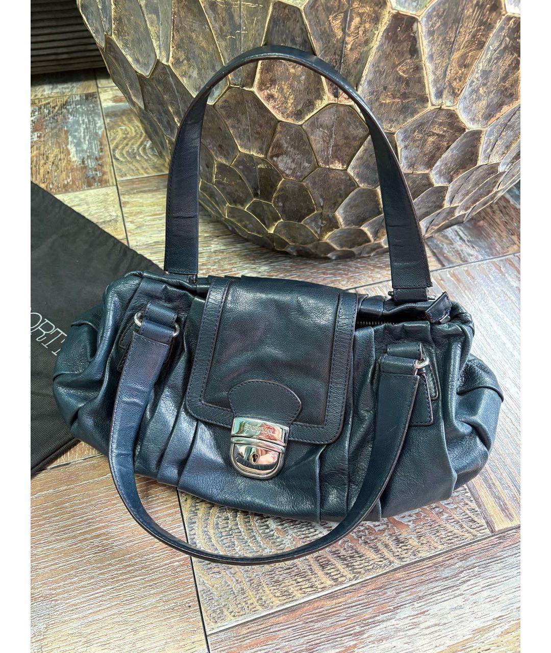 SPORTMAX Темно-синяя кожаная сумка с короткими ручками, фото 3