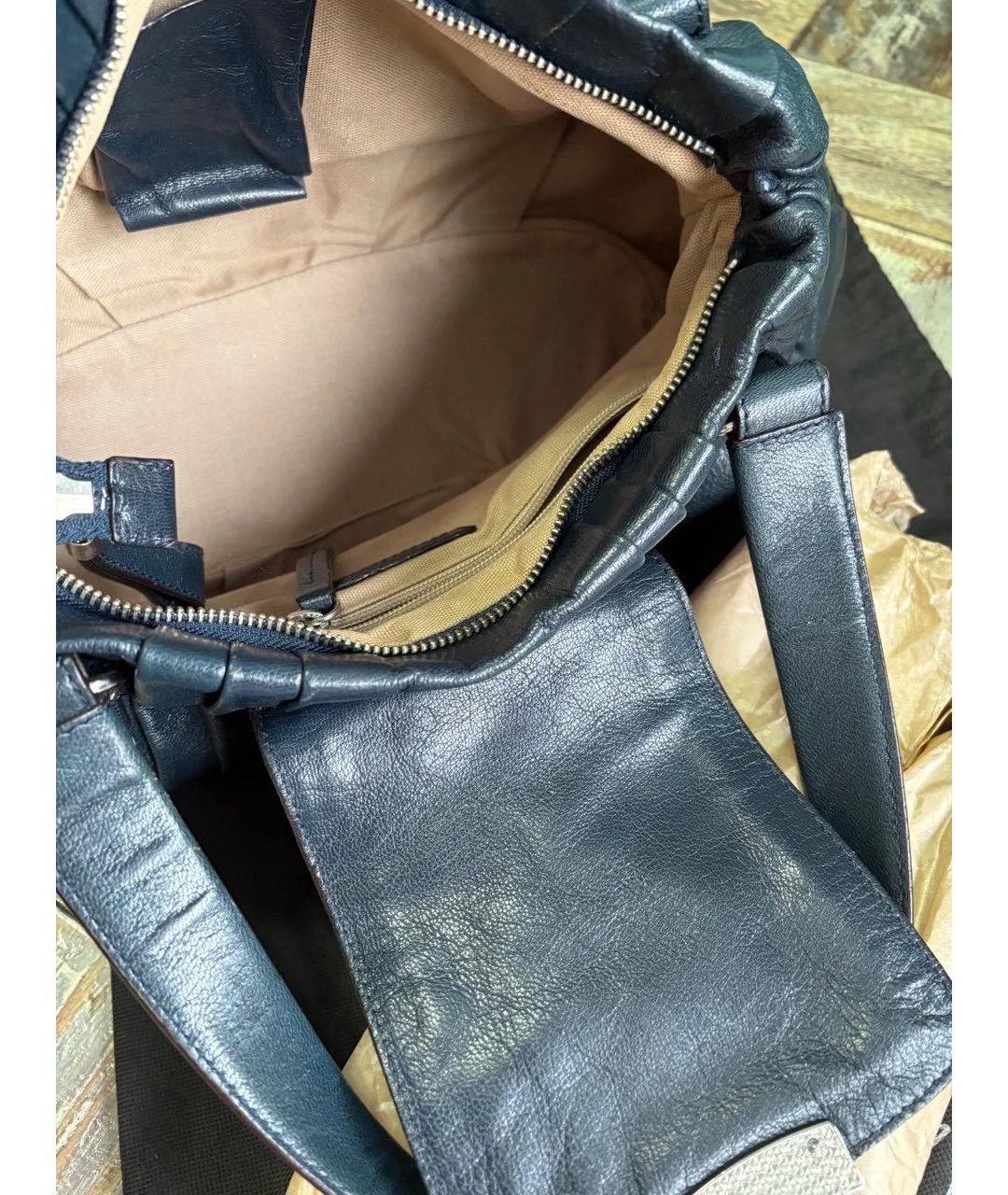 SPORTMAX Темно-синяя кожаная сумка с короткими ручками, фото 4