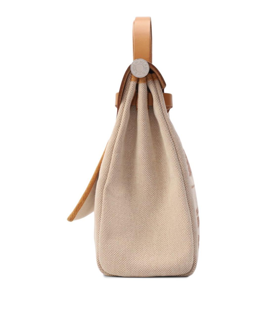 HERMES Бежевая тканевая сумка с короткими ручками, фото 6
