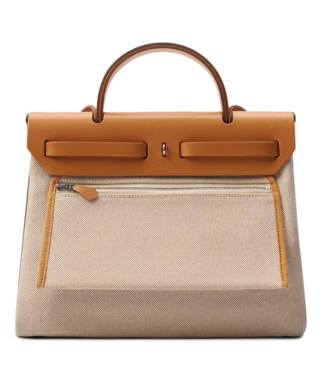 HERMES Бежевая тканевая сумка с короткими ручками, фото 3