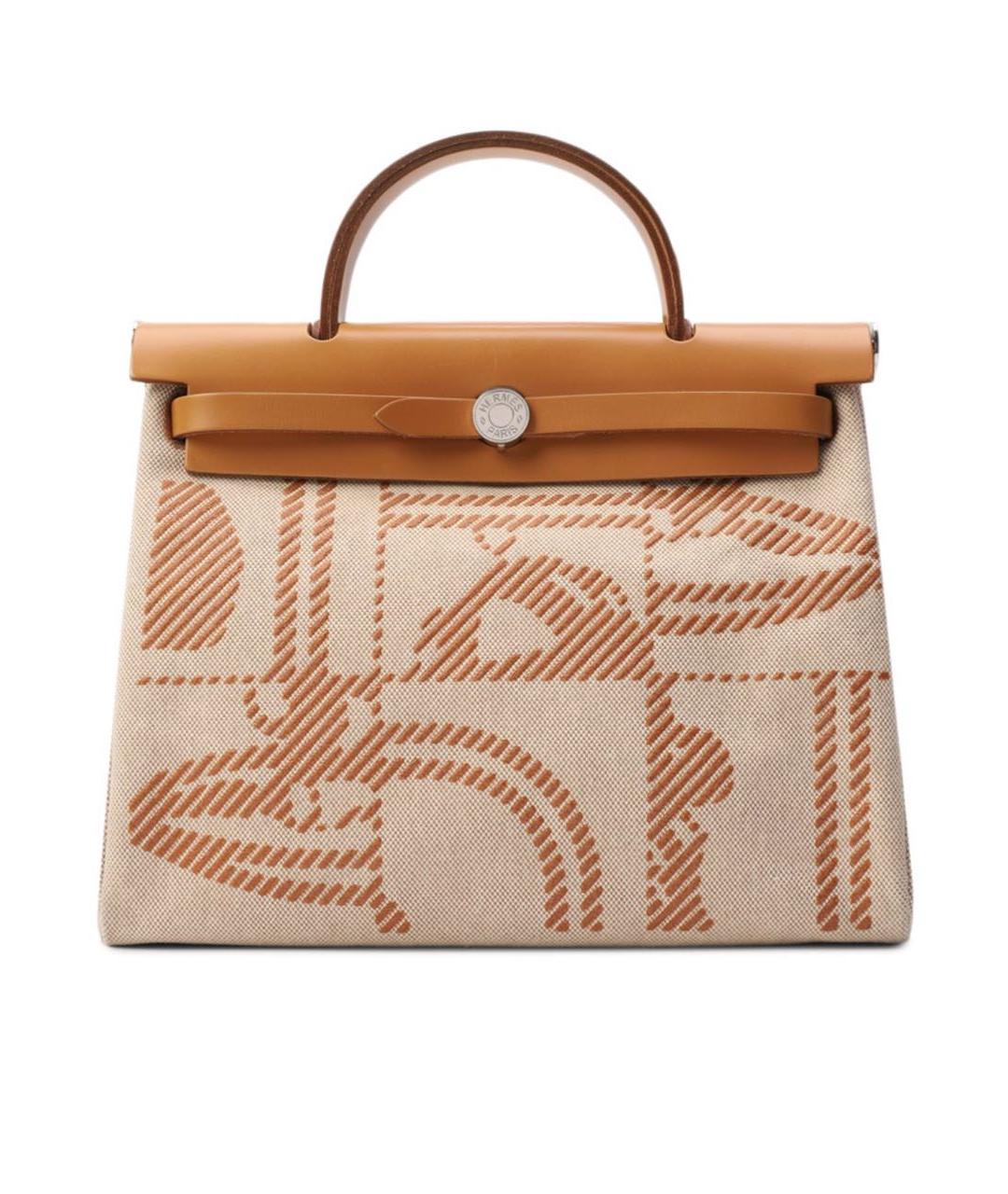 HERMES Бежевая тканевая сумка с короткими ручками, фото 1
