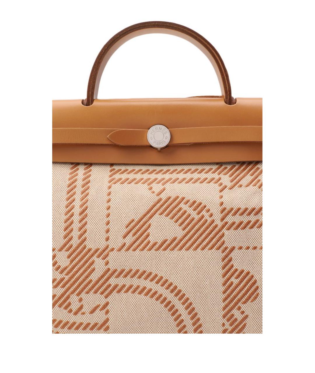HERMES Бежевая тканевая сумка с короткими ручками, фото 4